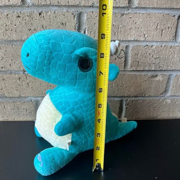 Kawaii Small Plush Dinosaur Backpack 9.25 in Turquoise White Stuffed Animal - Picture 10 of 12